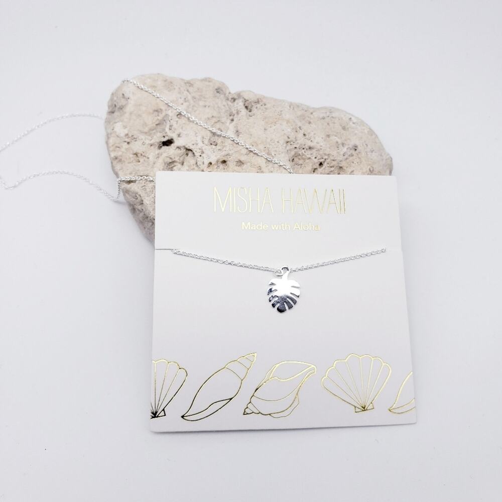 Misha Hawaii Necklace Silver  Palm Leaf Pendant‎ Charm on an 18" Chain  NWT - Picture 4 of 9
